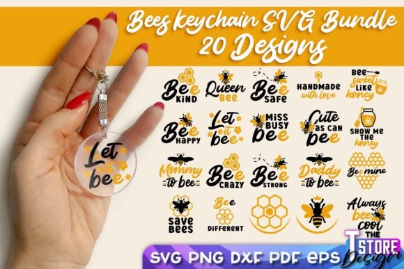 Bees Keychain SVG Bundle Bees Quotes Graphics